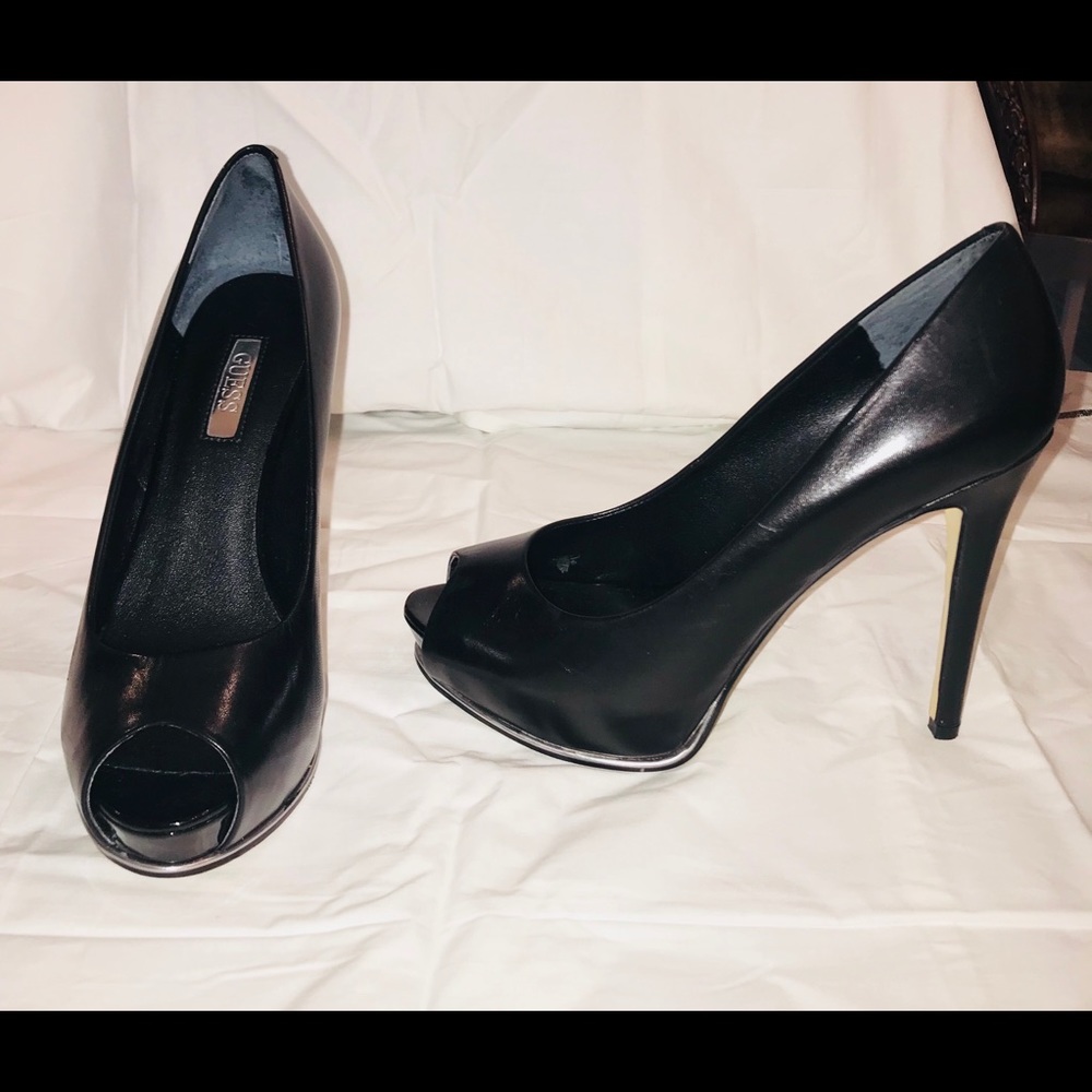 Guess Honora Black Peep toe heels
